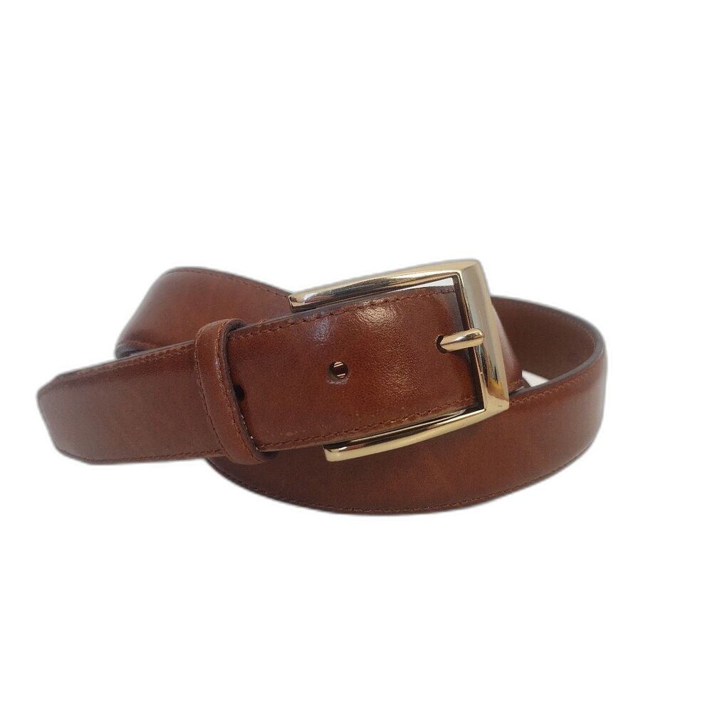 Jos A Bank Brown Leather Belt Genuine Leather 46" Goldtone Buckle
